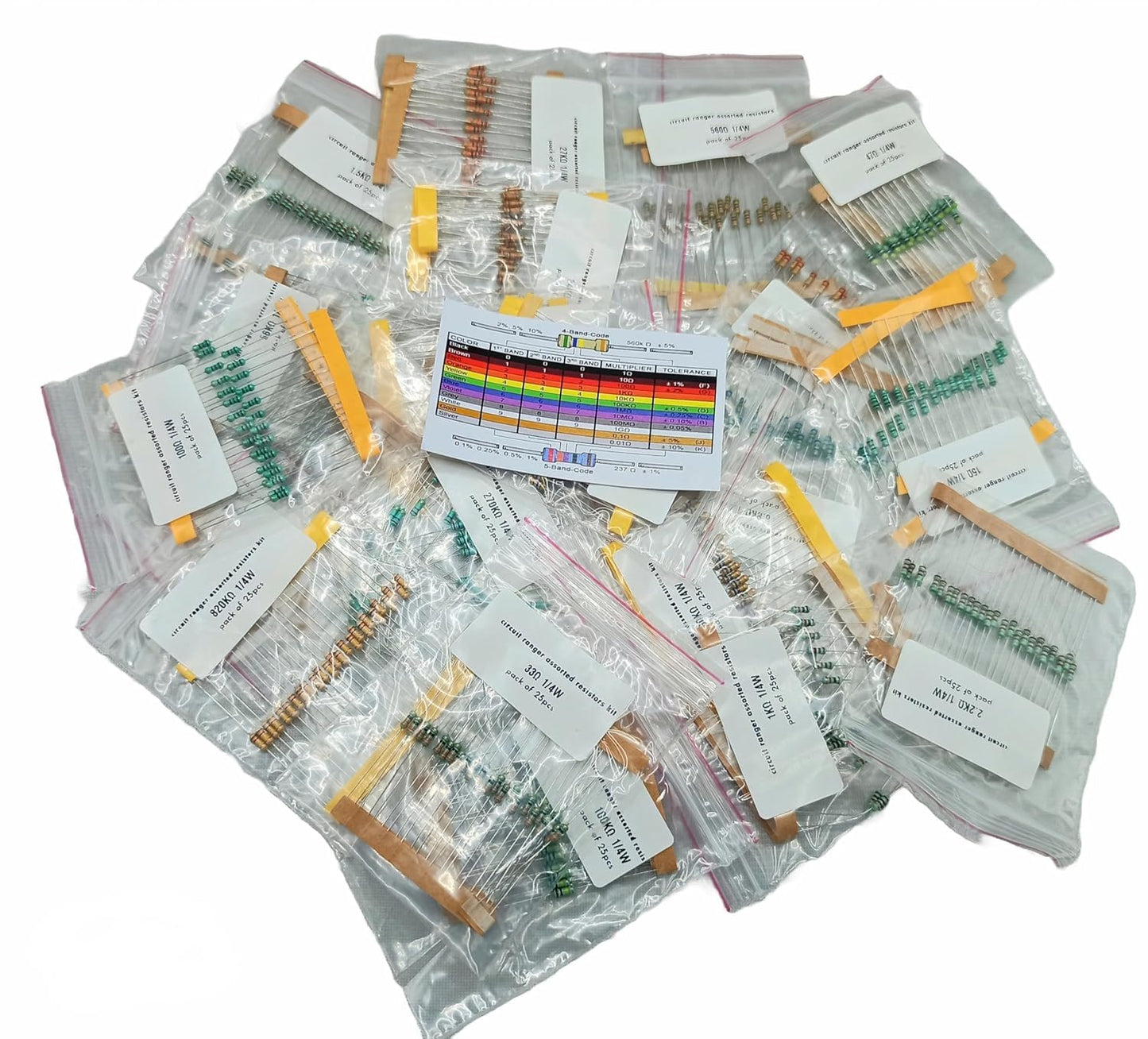 Assorted Resistor Kit - 1000 Pieces, 40 Values, 1/4 Watt