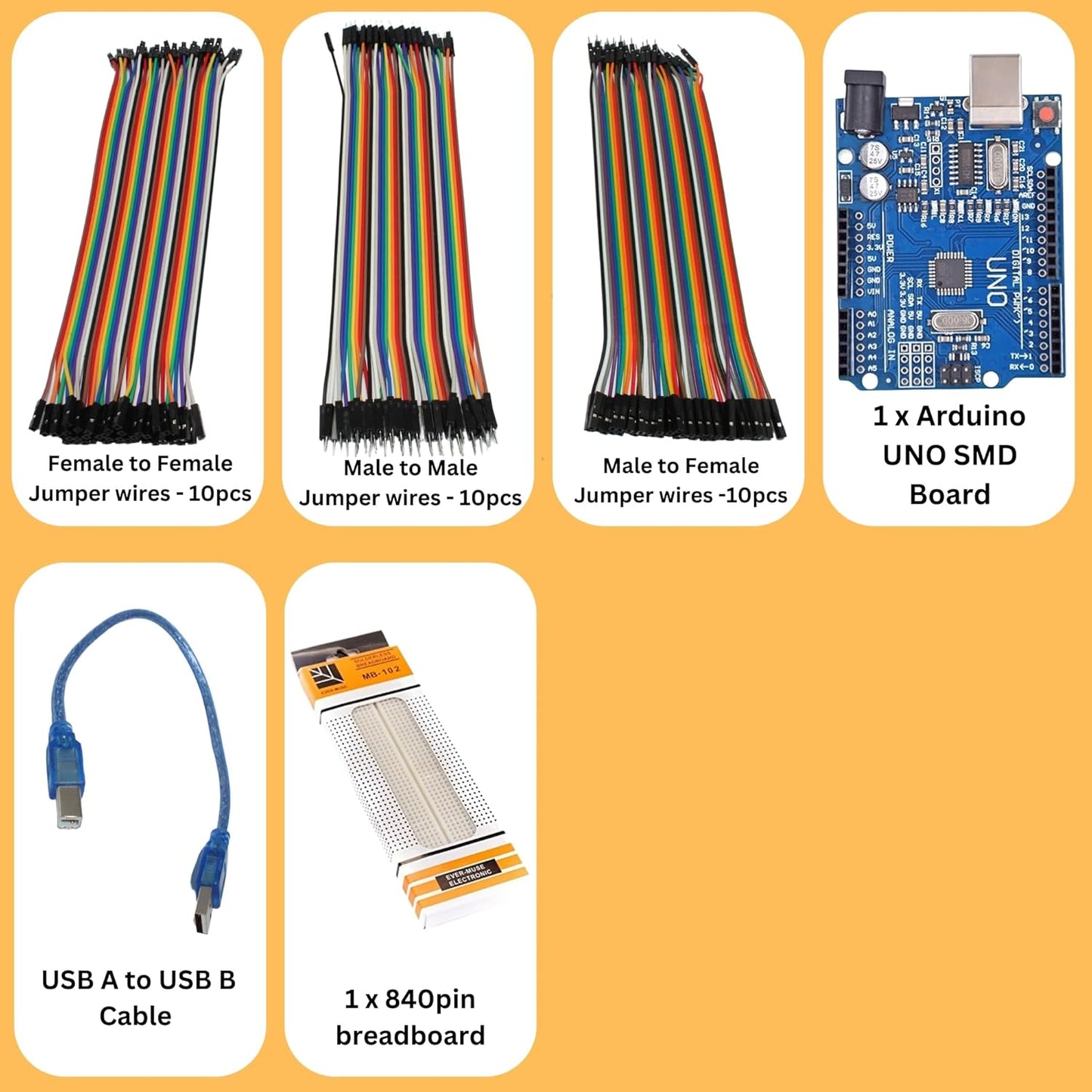 100+ Components Beginner Kit With UNO R3 Board With Breadboard