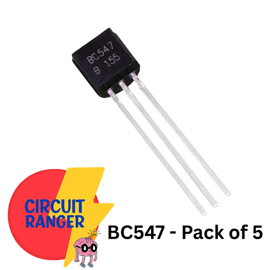 BC547 NPN General Purpose Transistor – TO-92 Package (45V, 100mA) - Pack of 5