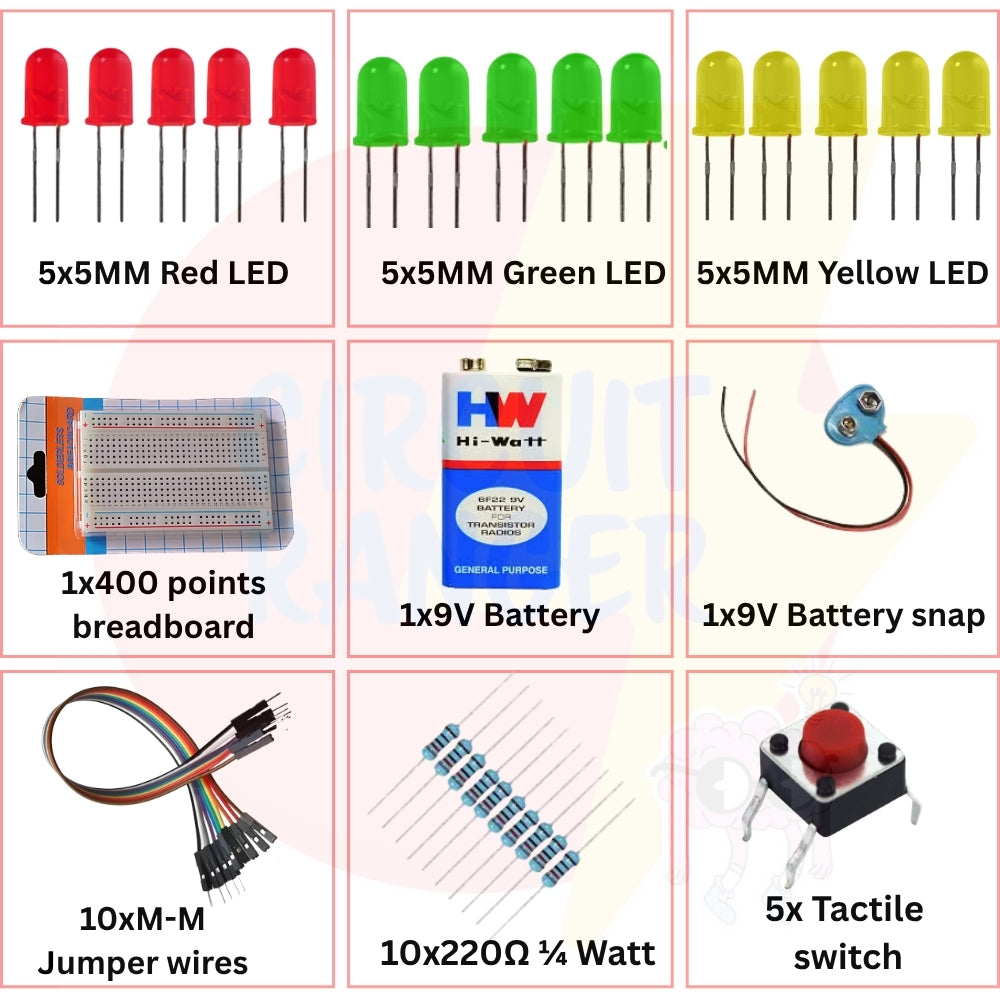 Simple LED Circuit Kit for Beginners | DIY Electronics Learning Kit, Educational Project Kit with Breadboard, LEDs, Resistors, Battery & Wires