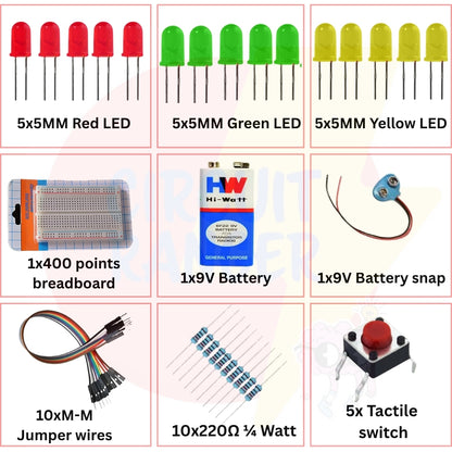 Simple LED Circuit Kit for Beginners | DIY Electronics Learning Kit, Educational Project Kit with Breadboard, LEDs, Resistors, Battery & Wires
