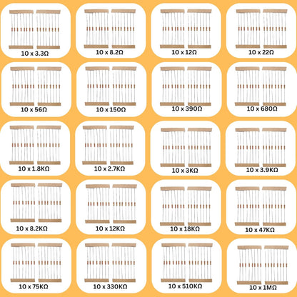 340+ Electronic components kit - For DIY Projects - small prototyping projects - science projects | Resistors, Capacitors & Transistors kit (Without Breadboard, 9v battery & snap)