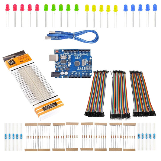 100+ Components Beginner Kit With UNO R3 Board With Breadboard