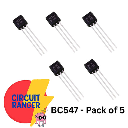 BC547 NPN General Purpose Transistor – TO-92 Package (45V, 100mA) - Pack of 5