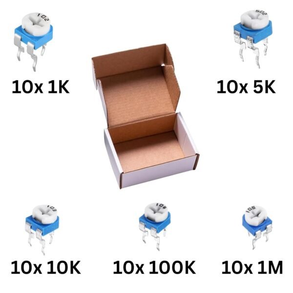 50PCS RM065 Assorted Trimpots Kit – 1K, 5K, 10K, 100K, 1M Adjustable Potentiometers | Variable Resistor Pack for DIY Electronics & Prototyping