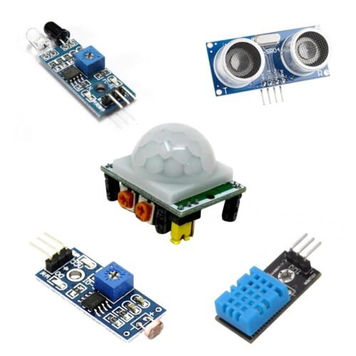 (Pack of 5) Most Used Sensors – DHT11 Temperature Humidity, HC-SR04 Ultrasonic, LDR Light Sensor, IR Obstacle Sensor, PIR Motion Detector – DIY Electronics Starter Kit