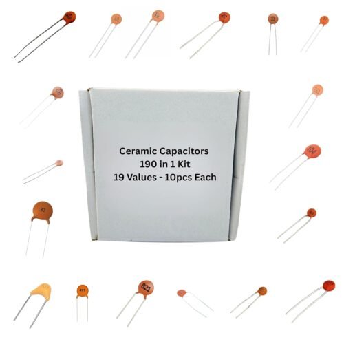 190 Piece Ceramic Capacitor Kit (19 Values × 10 Each) | 10pF to 100nF Range | Assorted Value Capacitor Box for DIY Electronics, Arduino, Breadboard Projects