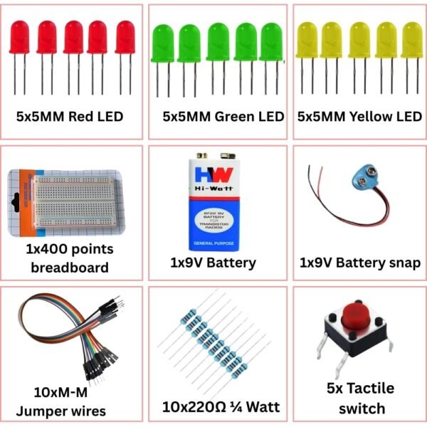 Simple LED Circuit Kit for Beginners | DIY Electronics Learning Kit, Educational Project Kit with Breadboard, LEDs, Resistors, Battery & Wires