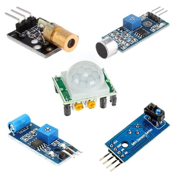 5-in-1 Arduinno Sensor Module Kit | PIR Motion, Sound, Vibration, Infrared Dual Channel Line Tracking Sensor Module & Laser Sensor | DIY Robotics & STEM Projects