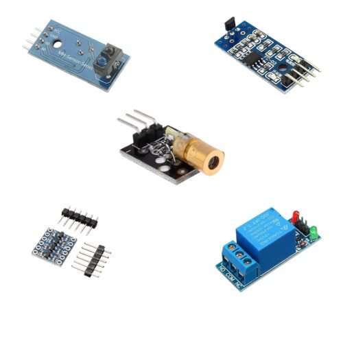 5-in-1 Sensor Module Combo Kit – TCRT5000 Line Tracking Sensor, Laser Sensor, Hall Effect Sensor, Logic Level Converter, and 1-Channel Relay Module | DIY Electronics & Robotics Projects