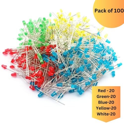 3mm LED Light Kit, Assorted Colors, White Yellow Red Green Blue, DIY Electronics Projects (Pack of 100)