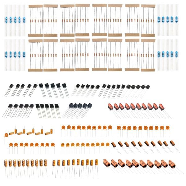 340+ Electronic components kit - For DIY Projects - small prototyping projects - science projects | Resistors, Capacitors & Transistors kit (Without Breadboard, 9v battery & snap)