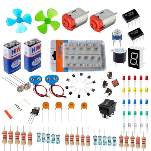Electronic Components Kit with Breadboard, DC Motors, LEDs, Resistors, Capacitors, Switches, 9V Battery Connectors and Components Kit for Beginners